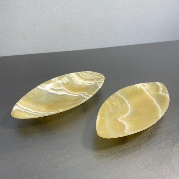 Set of 2 Hand Carved Onyx Tray, Table Center Decor Fruit Trays, Yellow White - Picture 8 of 10